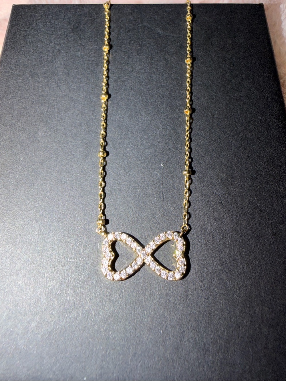 Gold Infinity Heart Pendant Necklace with Pavé CZ stones